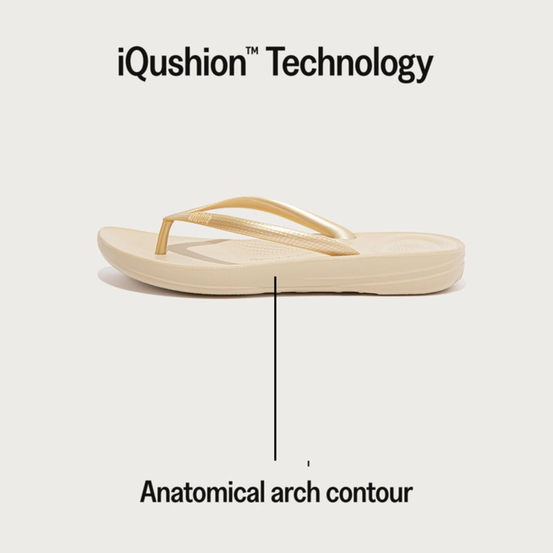 FitFlop Women's iQushion Rubber Flip-Flops with Contoured Footbed for Walking, Lightweight Ergonomic Flip Flop Sandals with Arch Support and Foot Impact Pillows, Gold, 8 US Women - Image 5